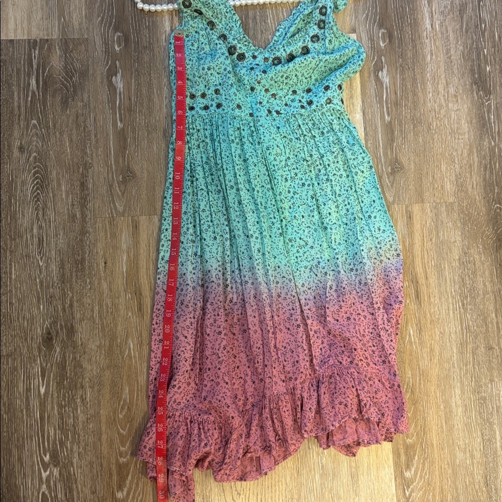 Elegant Ombre Mini Dress floral Sz med teal pink stuffed boho indie spring summ - Picture 7 of 7